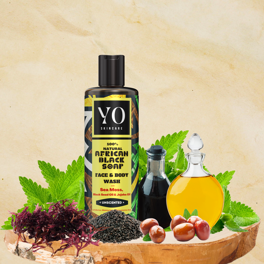 African Black Soap with Sea Moss, Black Seed & Jojoba Oil, Face & Body Wash, Unscented, 8 oz