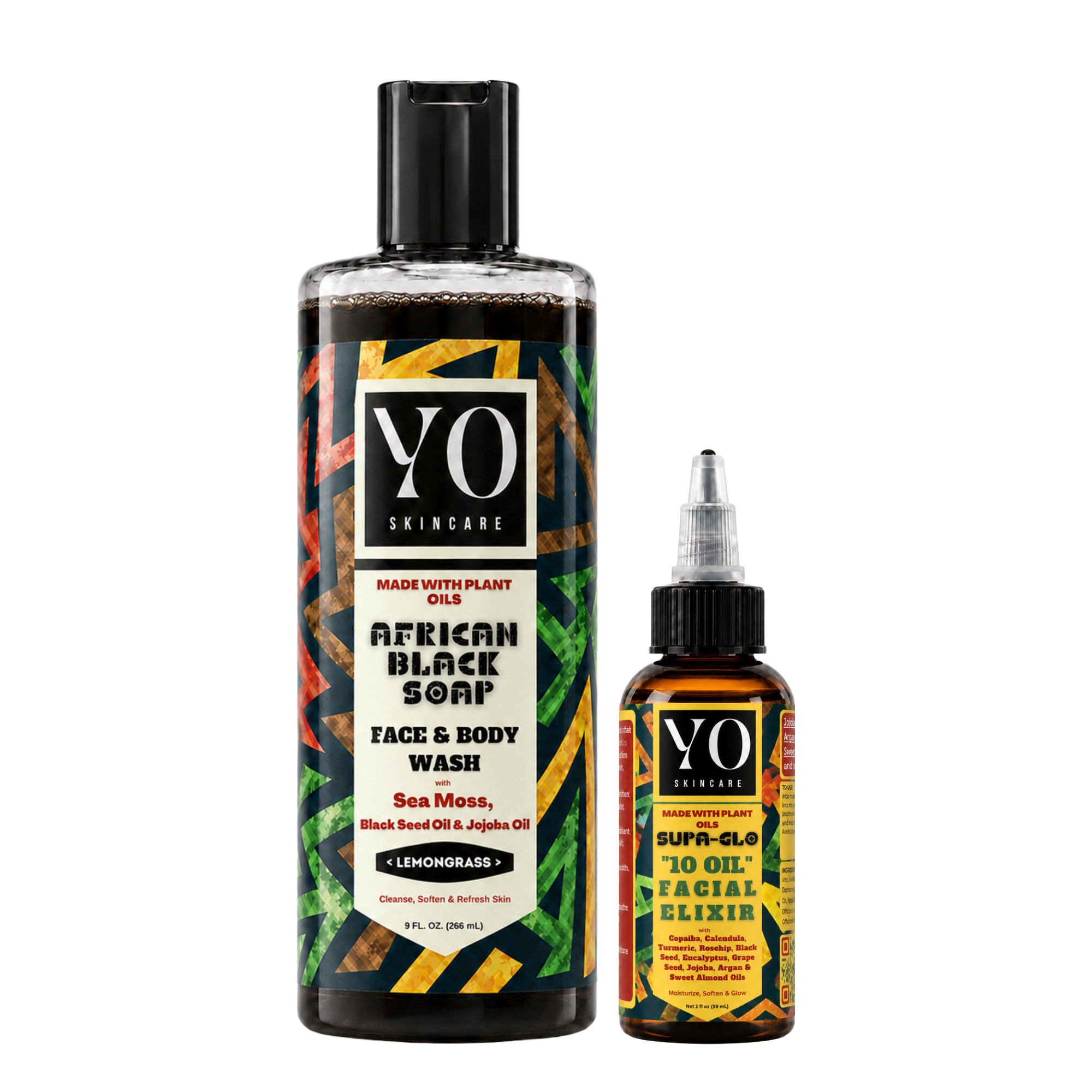 YO SKINCARE Lemongrass African Black Soap and SUPA GLO Facial Elixir two-step set
