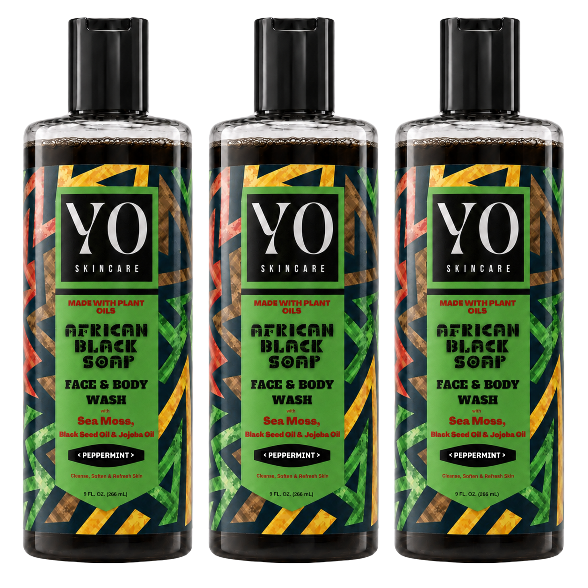 YO SKINCARE Peppermint African Black Soap 3-Pack