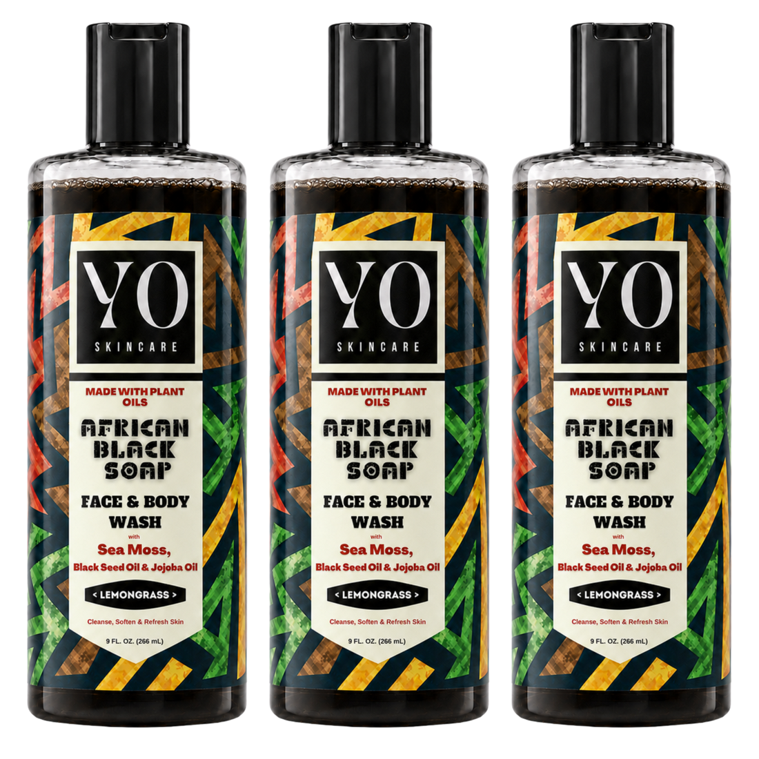 YO SKINCARE Lemongrass African Black Soap — 3 x 9 fl oz