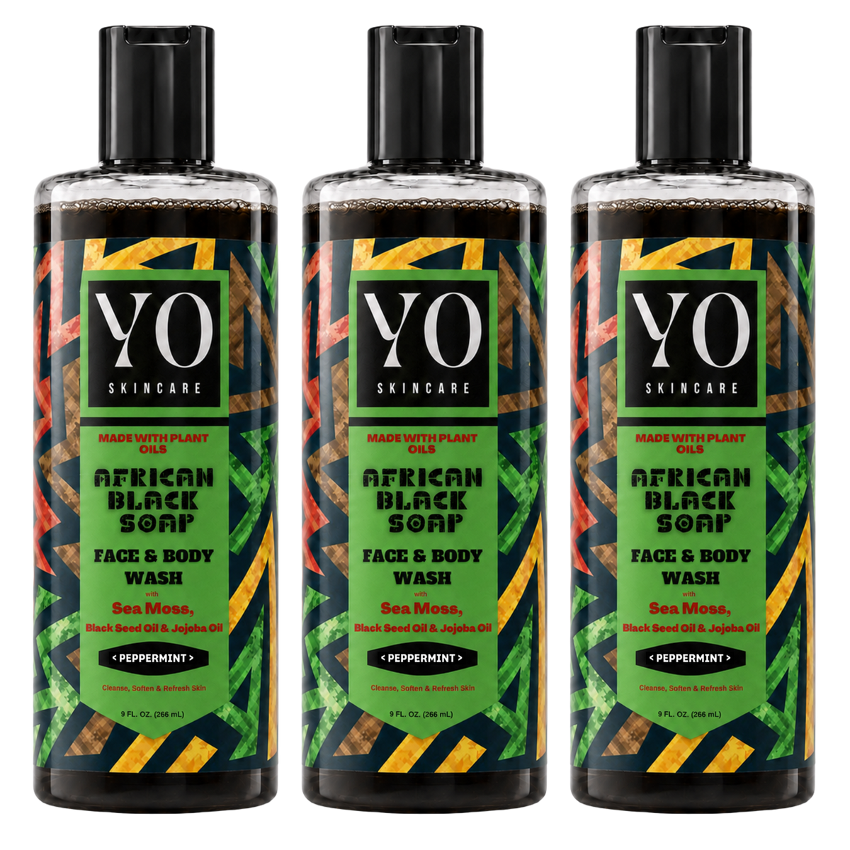 YO SKINCARE Peppermint African Black Soap — 3 x 9 fl oz