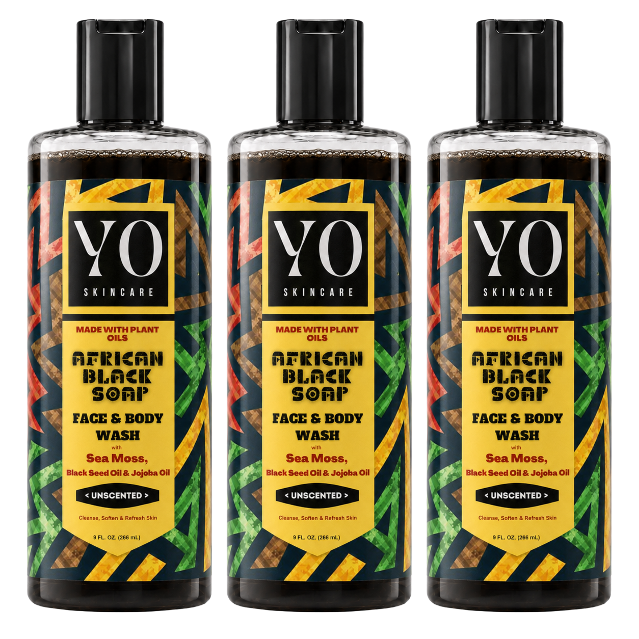 YO SKINCARE Unscented African Black Soap 3-Pack