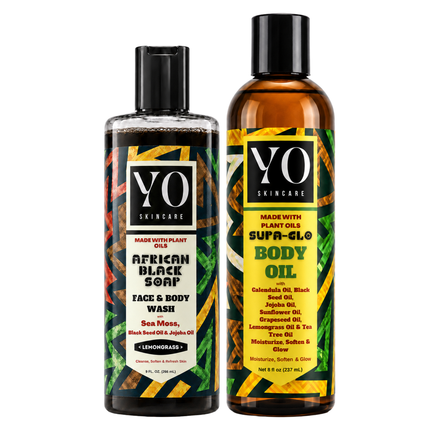 YO SKINCARE Lemongrass African Black Soap and SUPA GLO Body Oil two-product set
