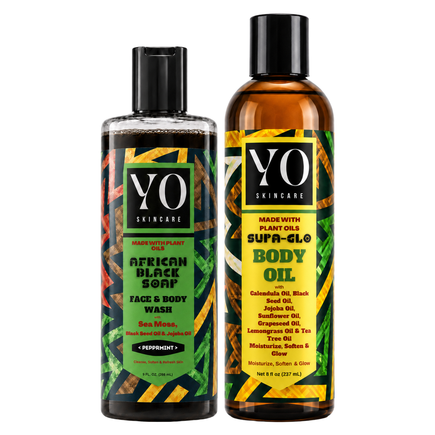 YO SKINCARE Peppermint African Black Soap and SUPA GLO Body Oil two-product set