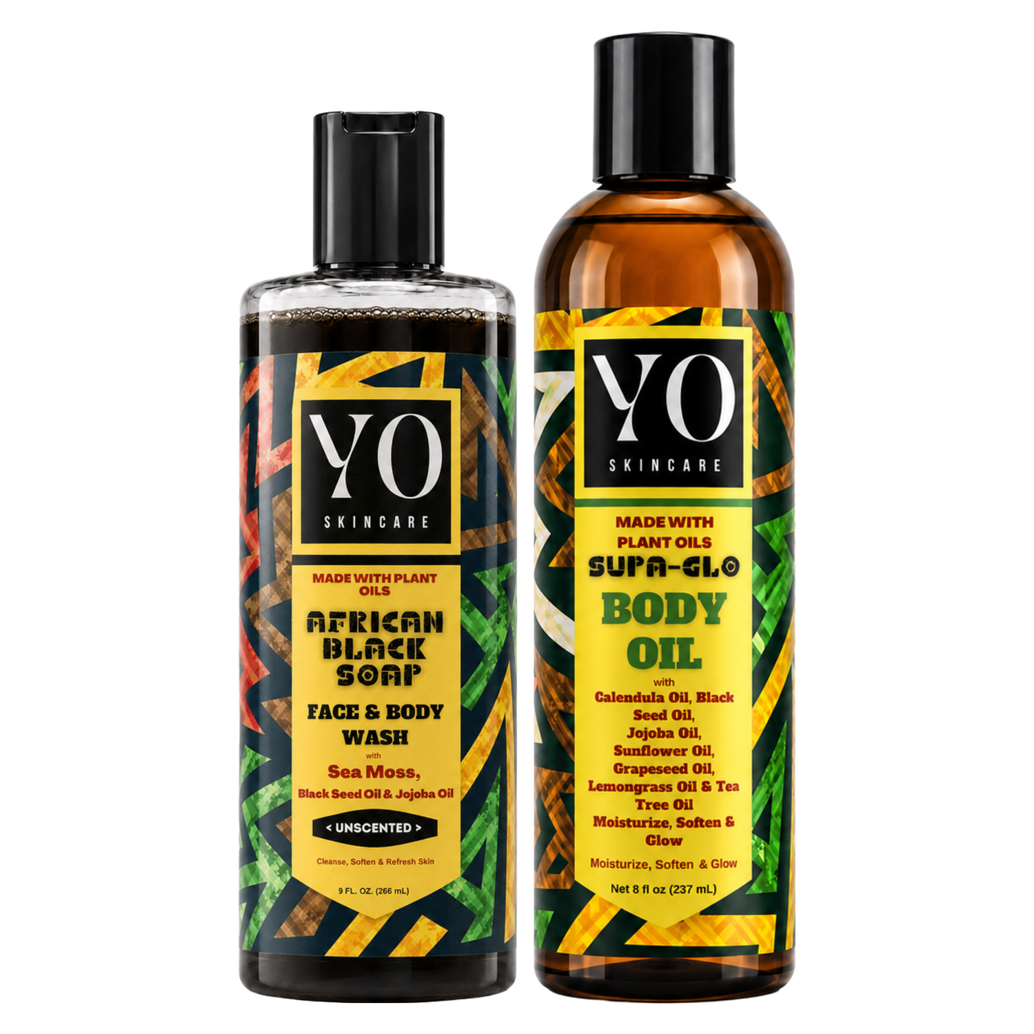 YO SKINCARE Unscented African Black Soap and SUPA GLO Body Oil two-product set