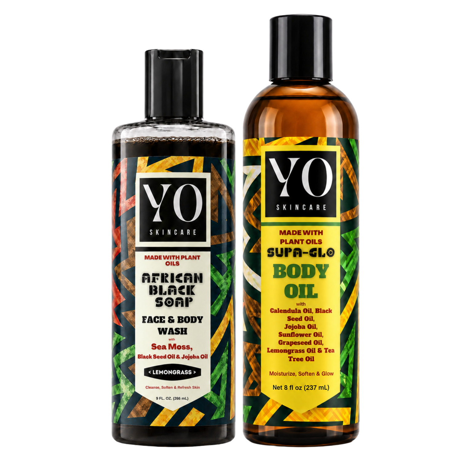 YO SKINCARE Lemongrass African Black Soap and SUPA GLO Body Oil Set