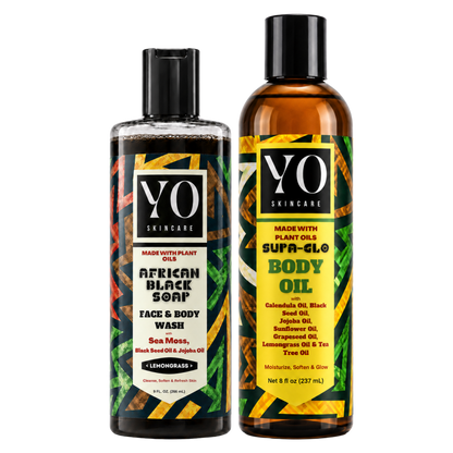 YO SKINCARE Lemongrass African Black Soap and SUPA GLO Body Oil Set