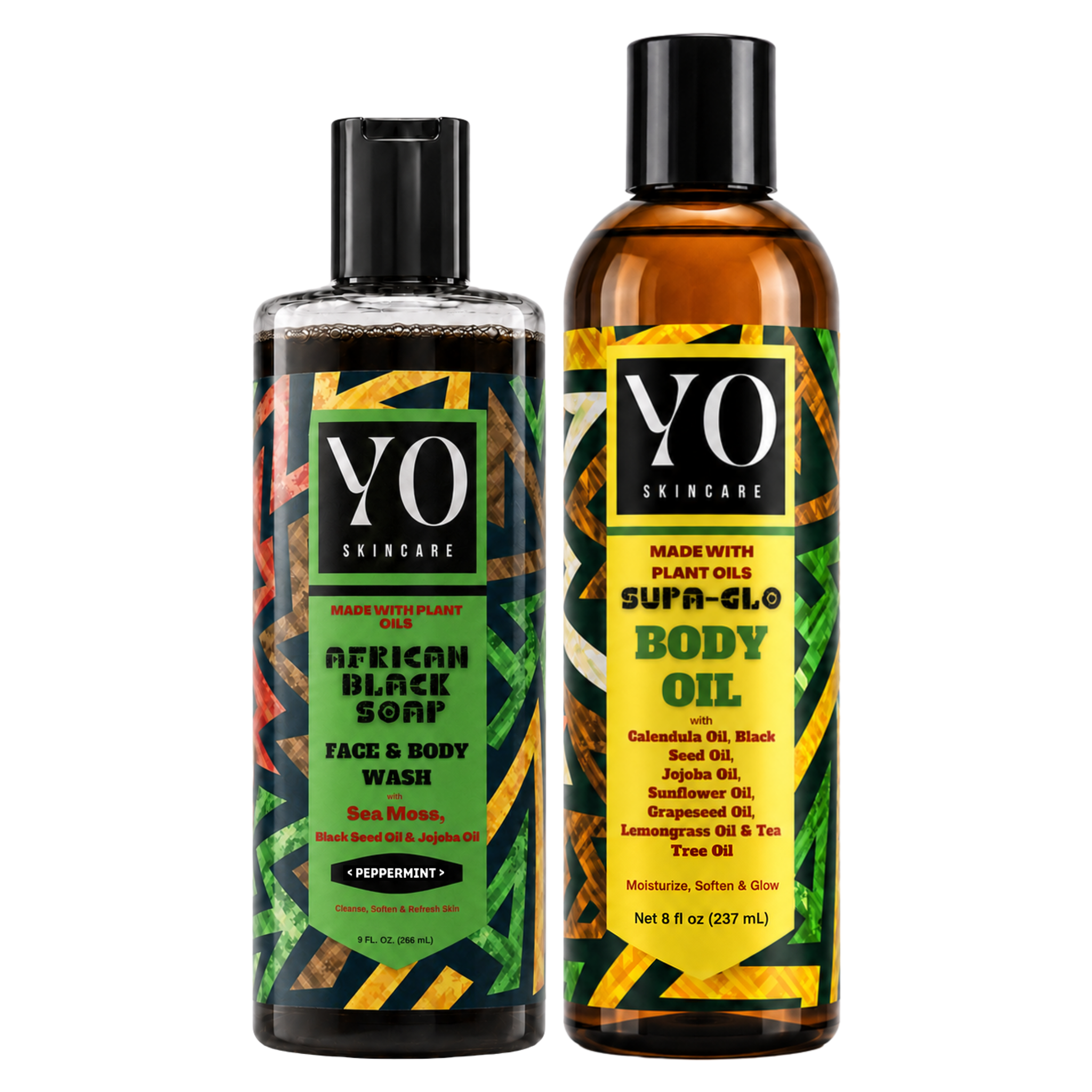 YO SKINCARE Peppermint African Black Soap and SUPA GLO Body Oil Set
