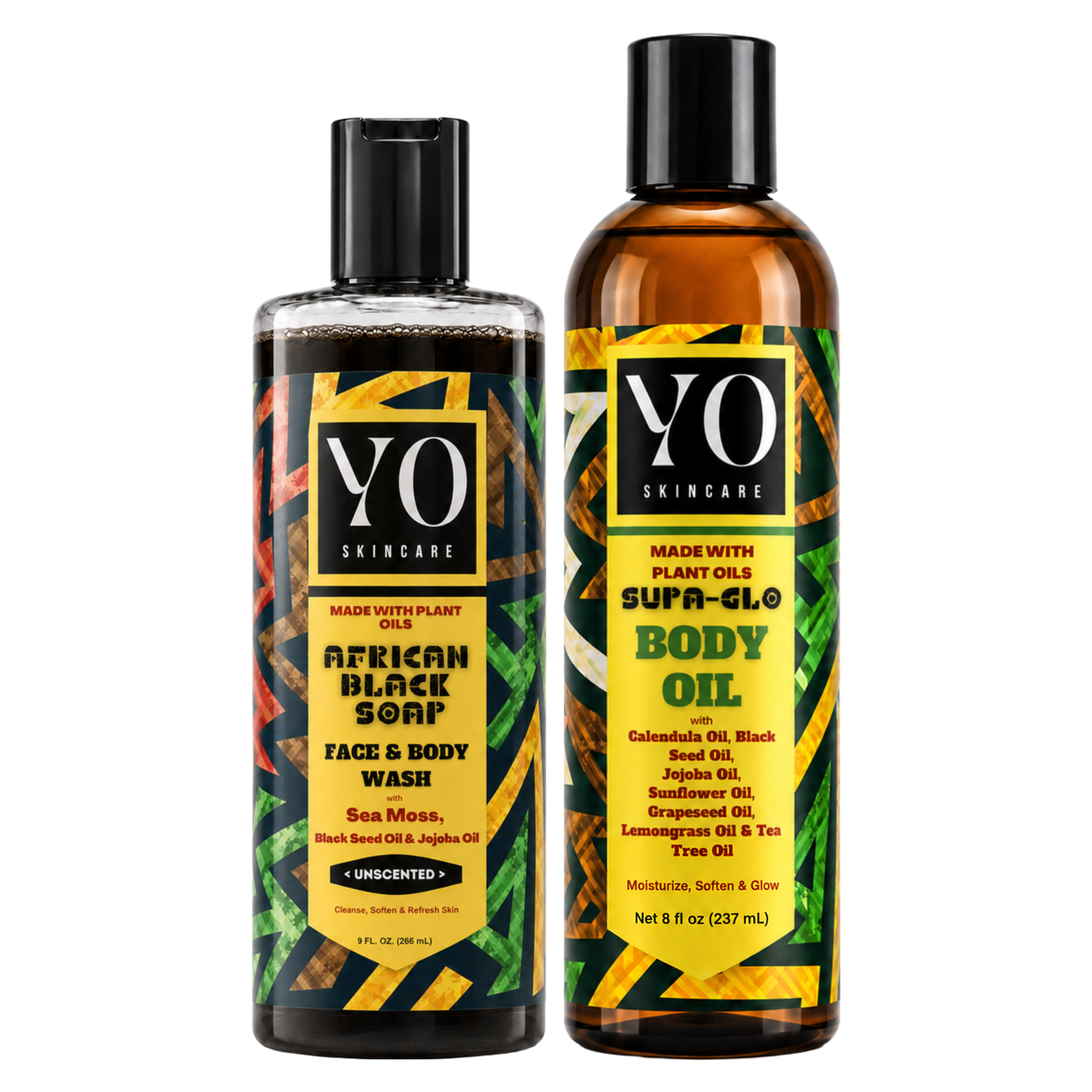 YO SKINCARE Unscented African Black Soap and SUPA GLO Body Oil Set