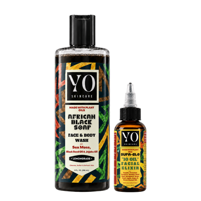 YO SKINCARE Lemongrass African Black Soap and SUPA GLO Facial Elixir Set