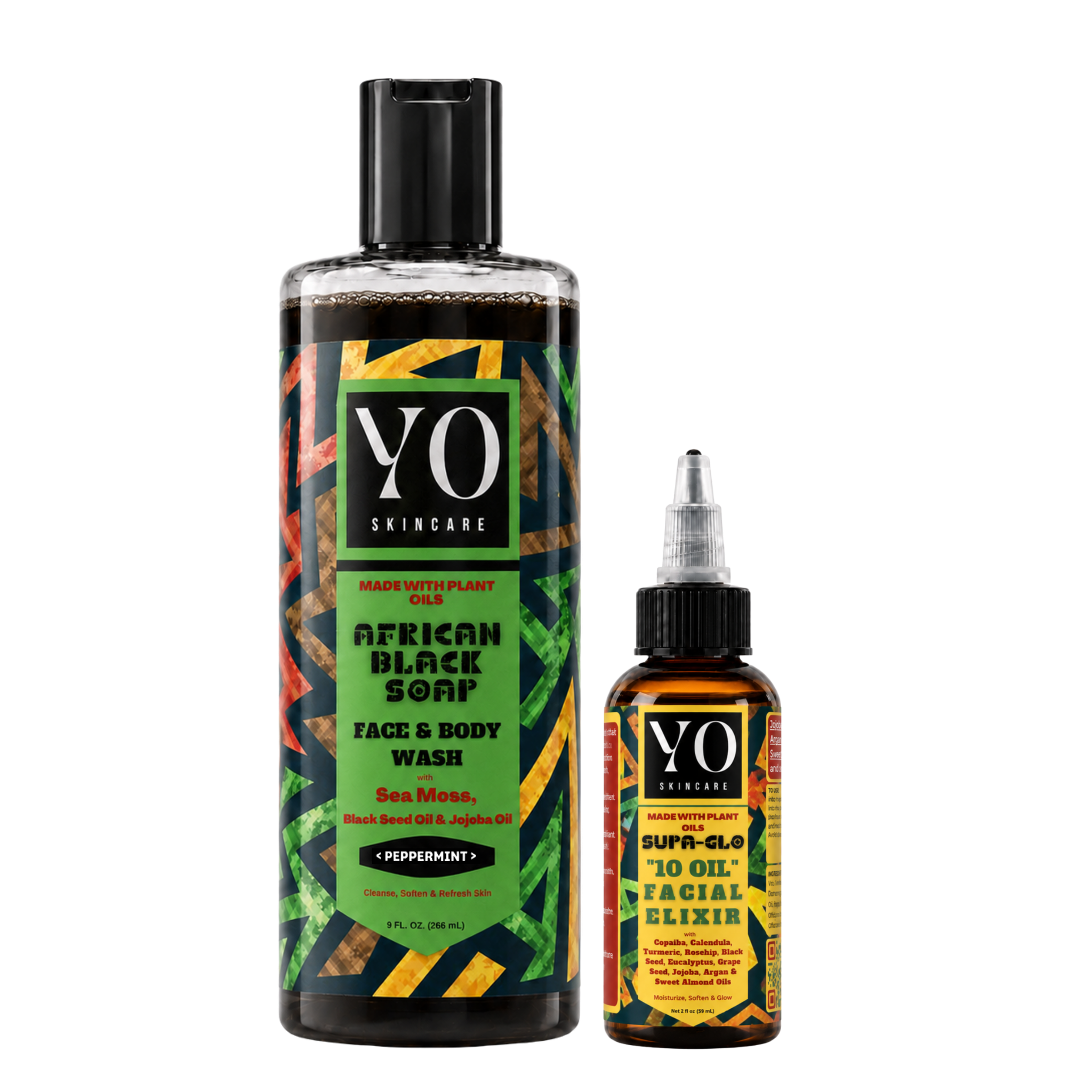 YO SKINCARE Peppermint African Black Soap and SUPA GLO Facial Elixir Set