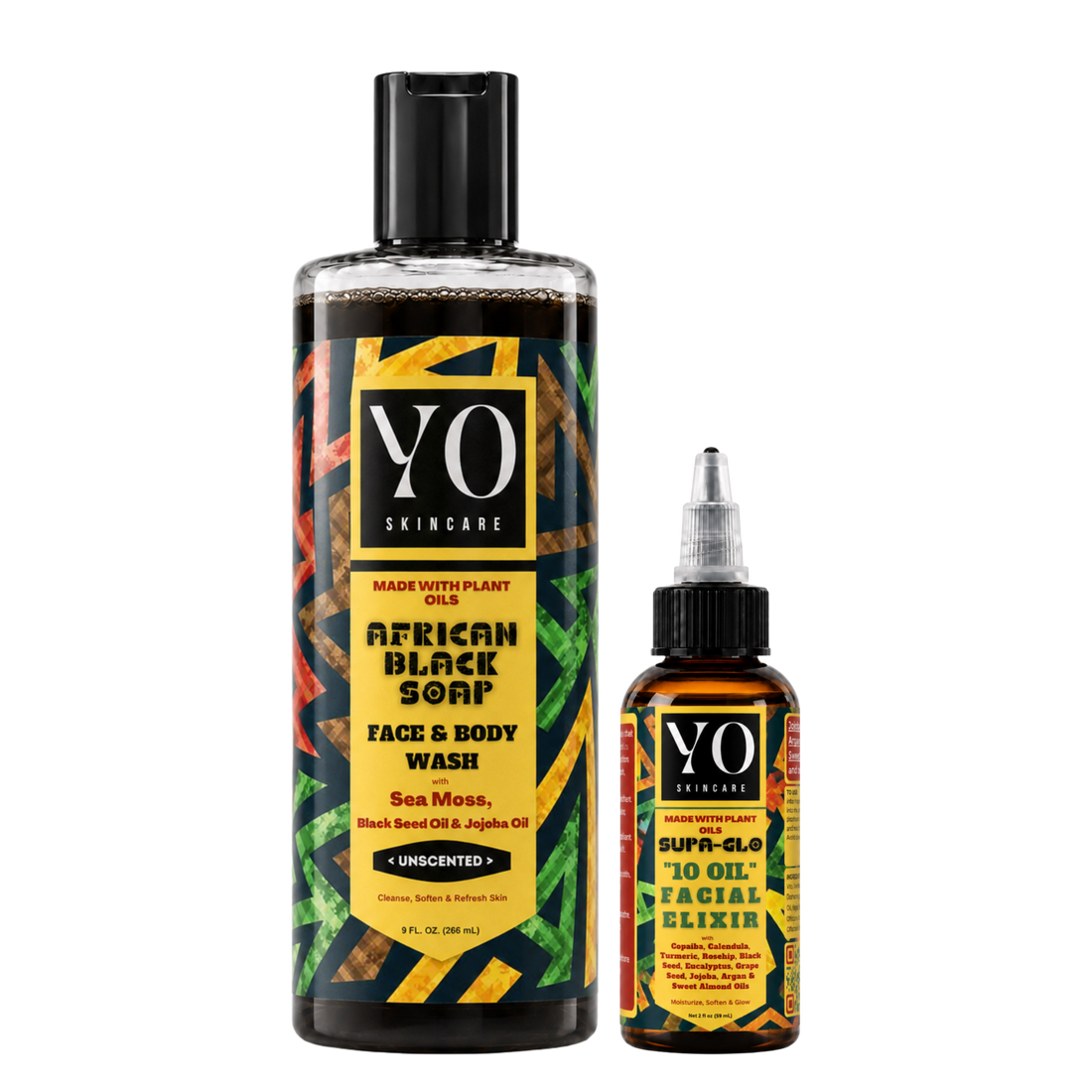 YO SKINCARE Unscented African Black Soap and SUPA GLO Facial Elixir Set