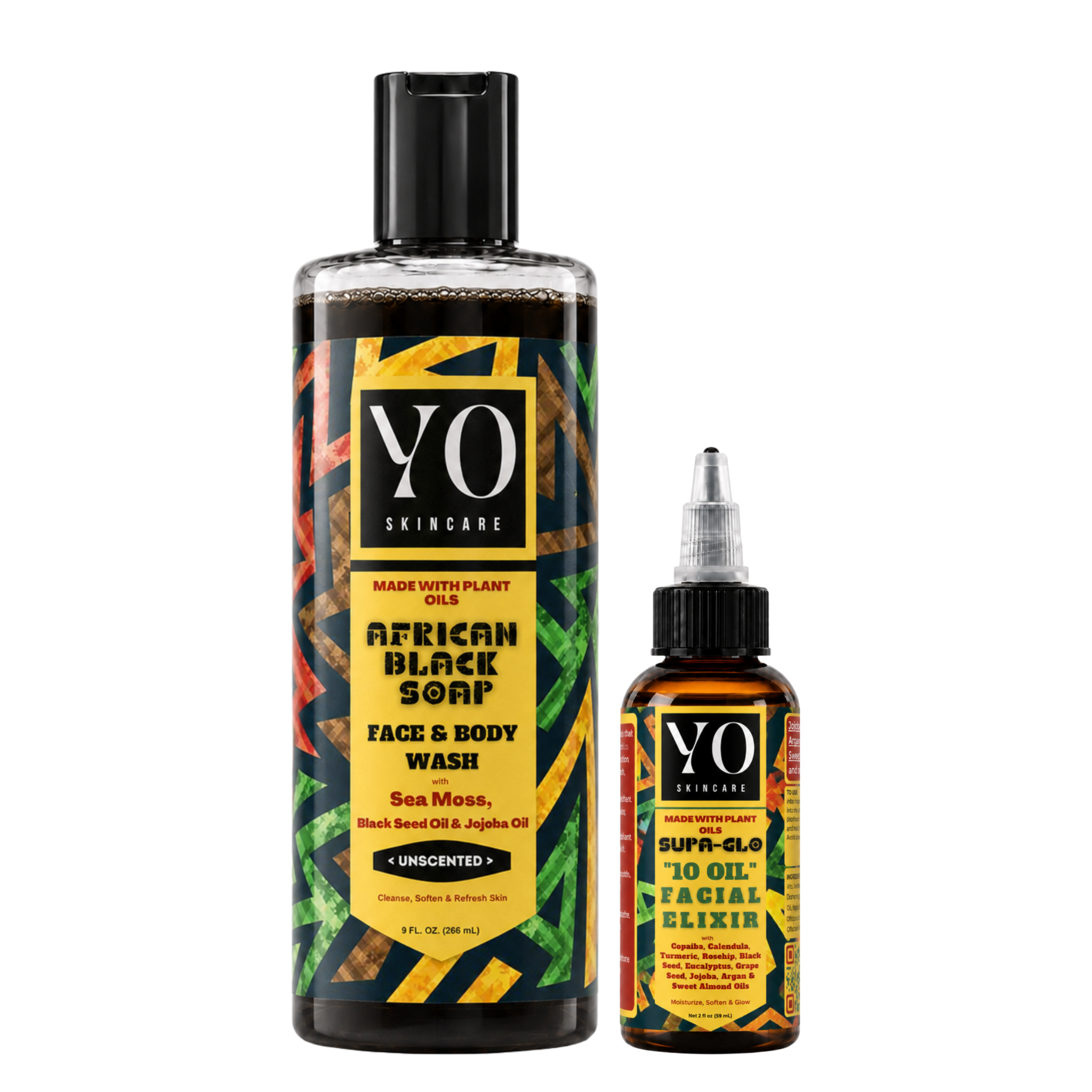 YO SKINCARE Unscented African Black Soap and SUPA GLO Facial Elixir Set