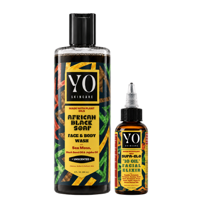YO SKINCARE Unscented African Black Soap and SUPA GLO Facial Elixir Set