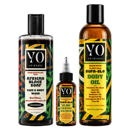 YO SKINCARE SUPA GLO Complete Routine Set with Lemongrass African Black Soap