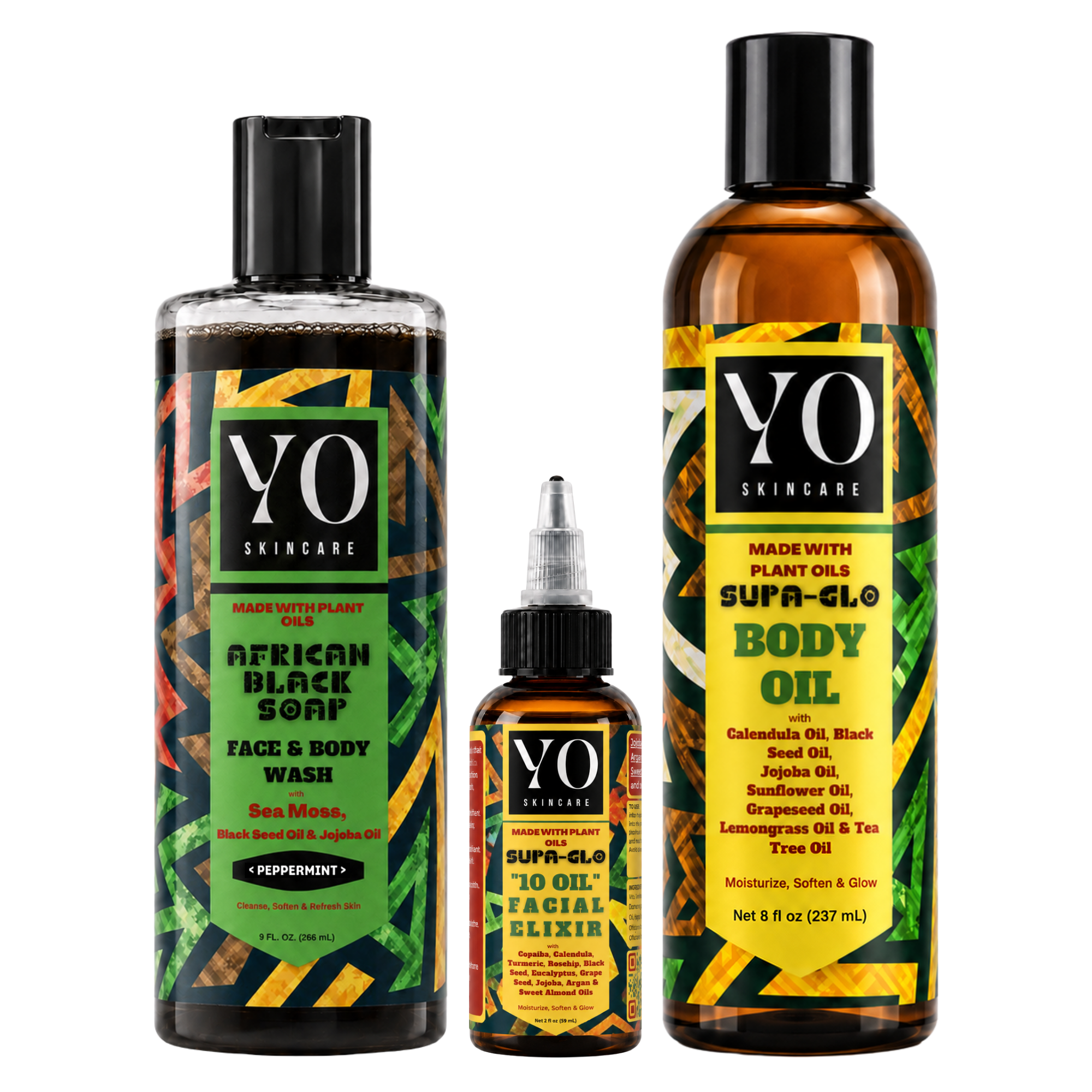 YO SKINCARE SUPA GLO Complete Routine Set with Peppermint African Black Soap