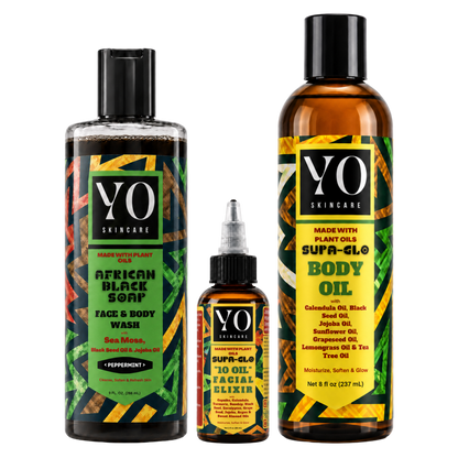 YO SKINCARE SUPA GLO Complete Routine Set with Peppermint African Black Soap