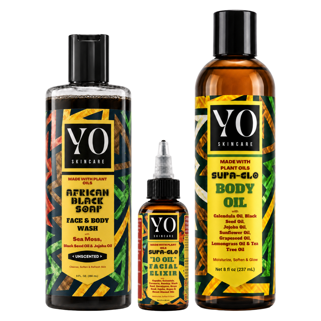 YO SKINCARE SUPA GLO Complete Routine Set with Unscented African Black Soap