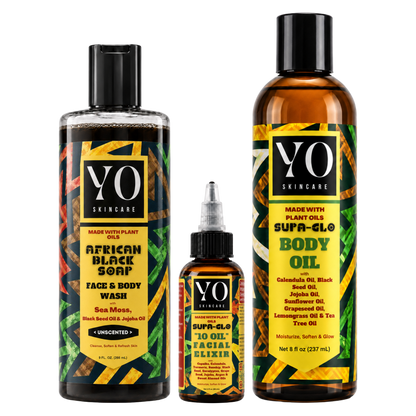 YO SKINCARE SUPA GLO Complete Routine Set with Unscented African Black Soap