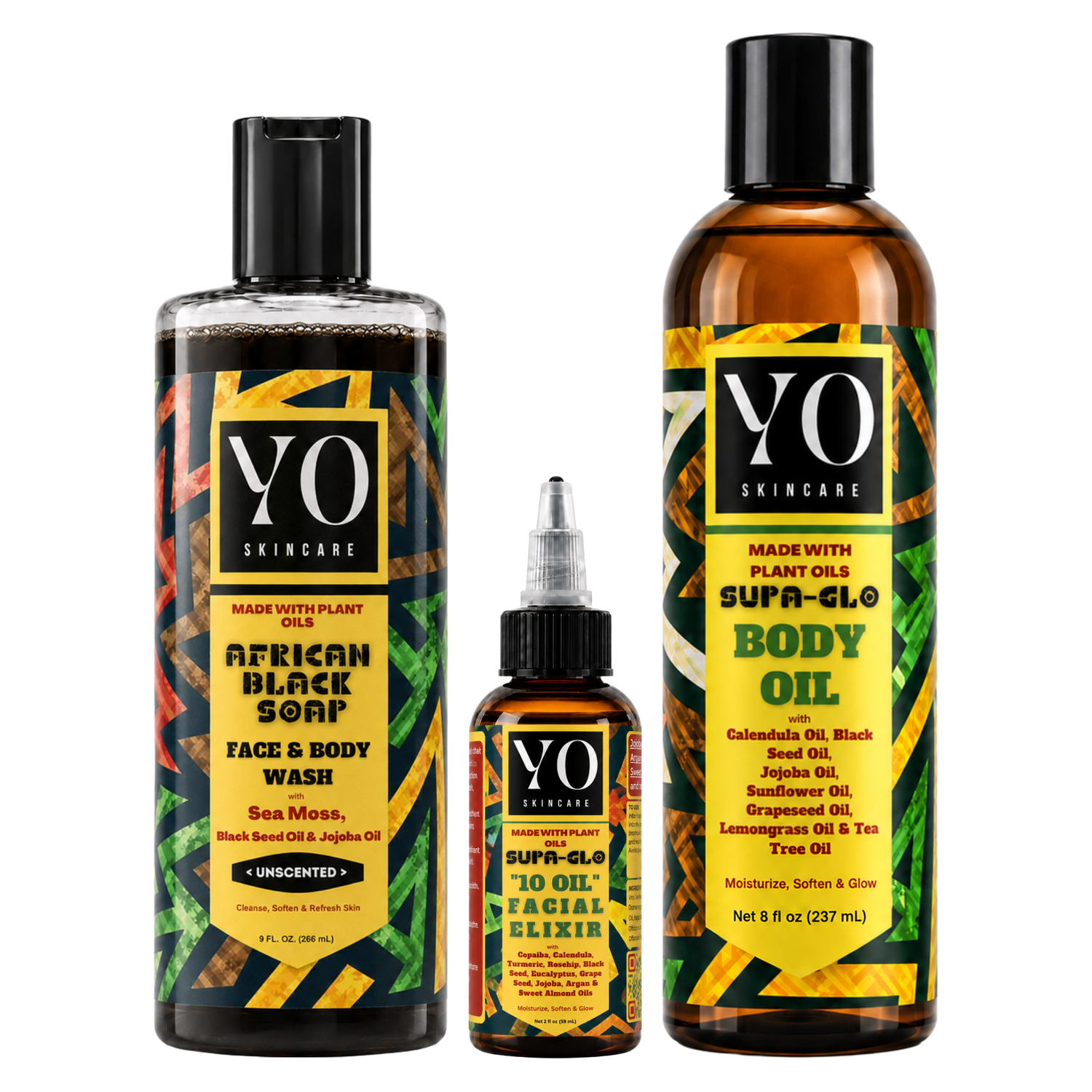 YO SKINCARE SUPA GLO Complete Routine Set with Unscented African Black Soap