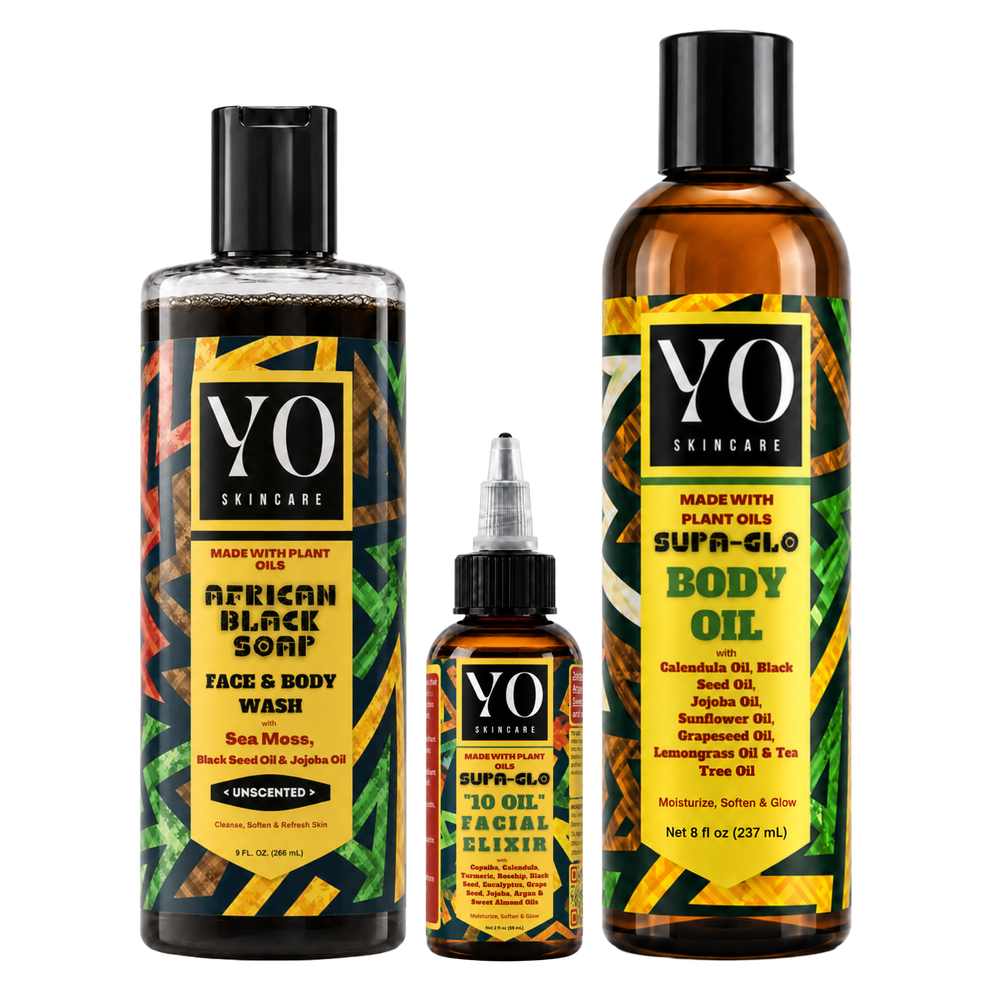 YO SKINCARE SUPA GLO Complete Routine Set with Unscented African Black Soap