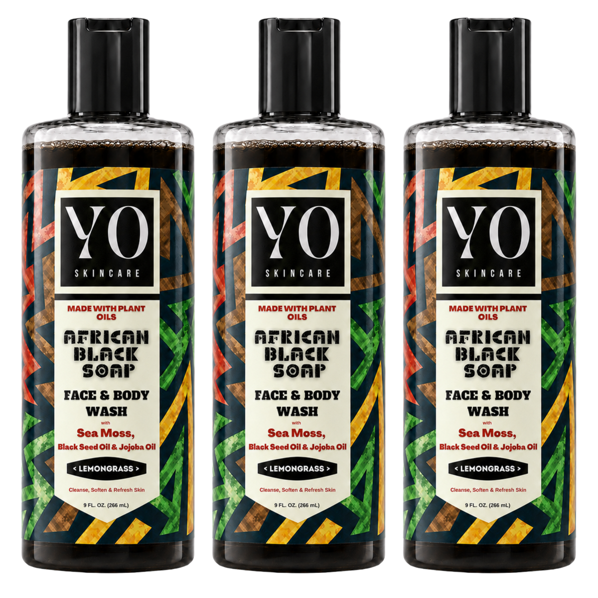 YO SKINCARE Lemongrass African Black Soap — 3 x 9 fl oz