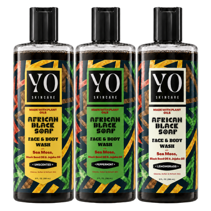 YO SKINCARE African Black Soap Variety Pack — Unscented, Peppermint and Lemongrass