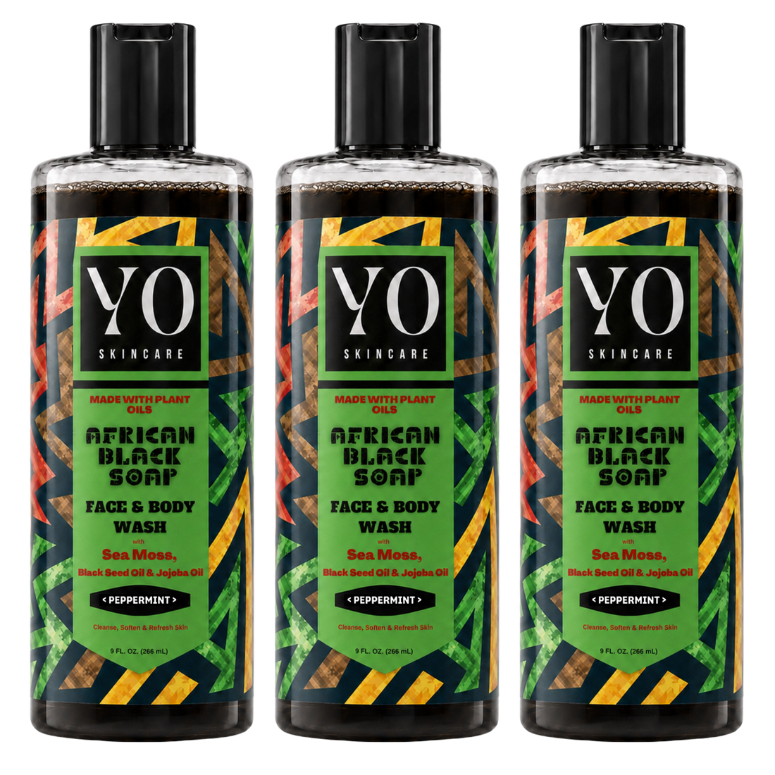 YO SKINCARE Peppermint African Black Soap — 3 x 9 fl oz