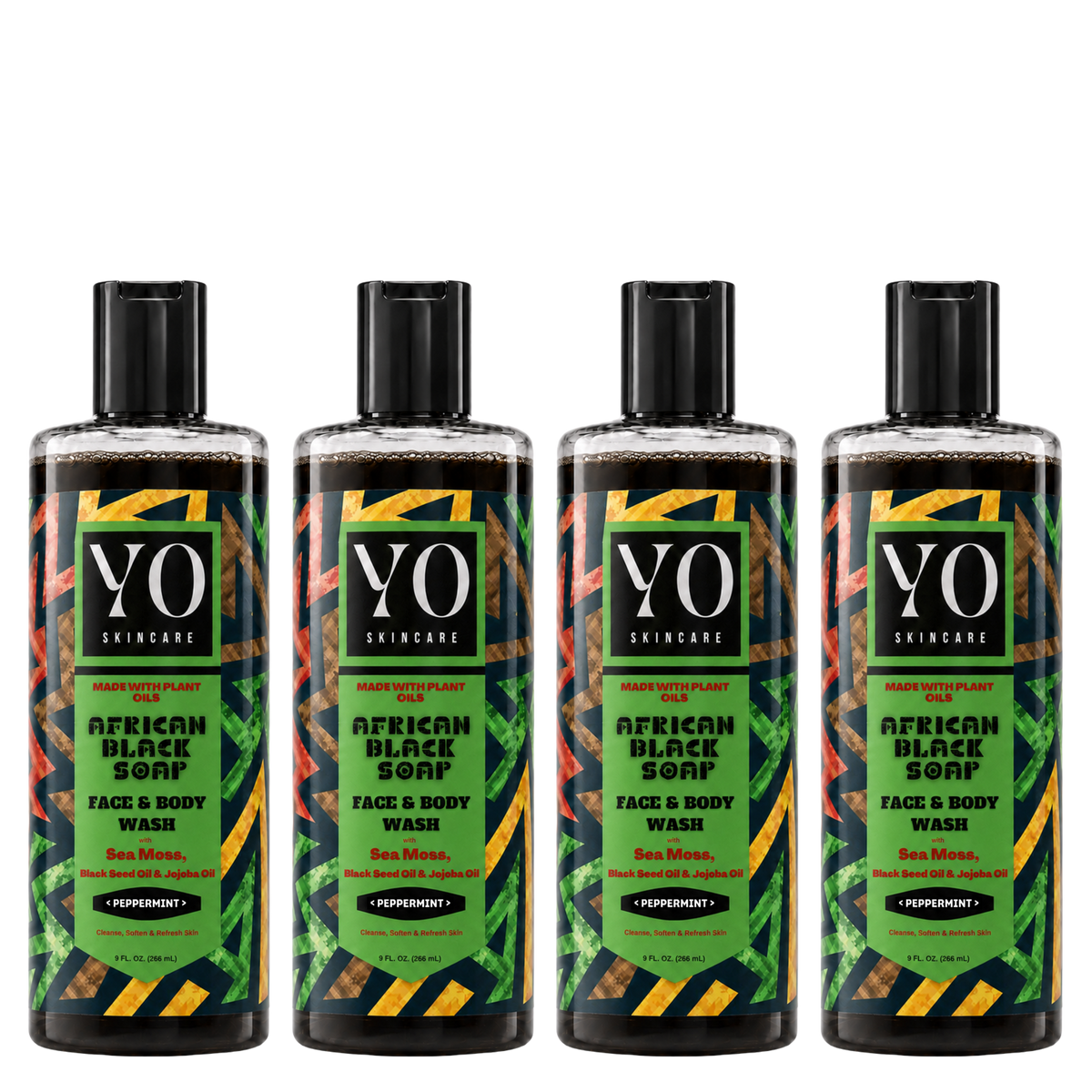 YO SKINCARE Peppermint African Black Soap — 4 x 9 fl oz