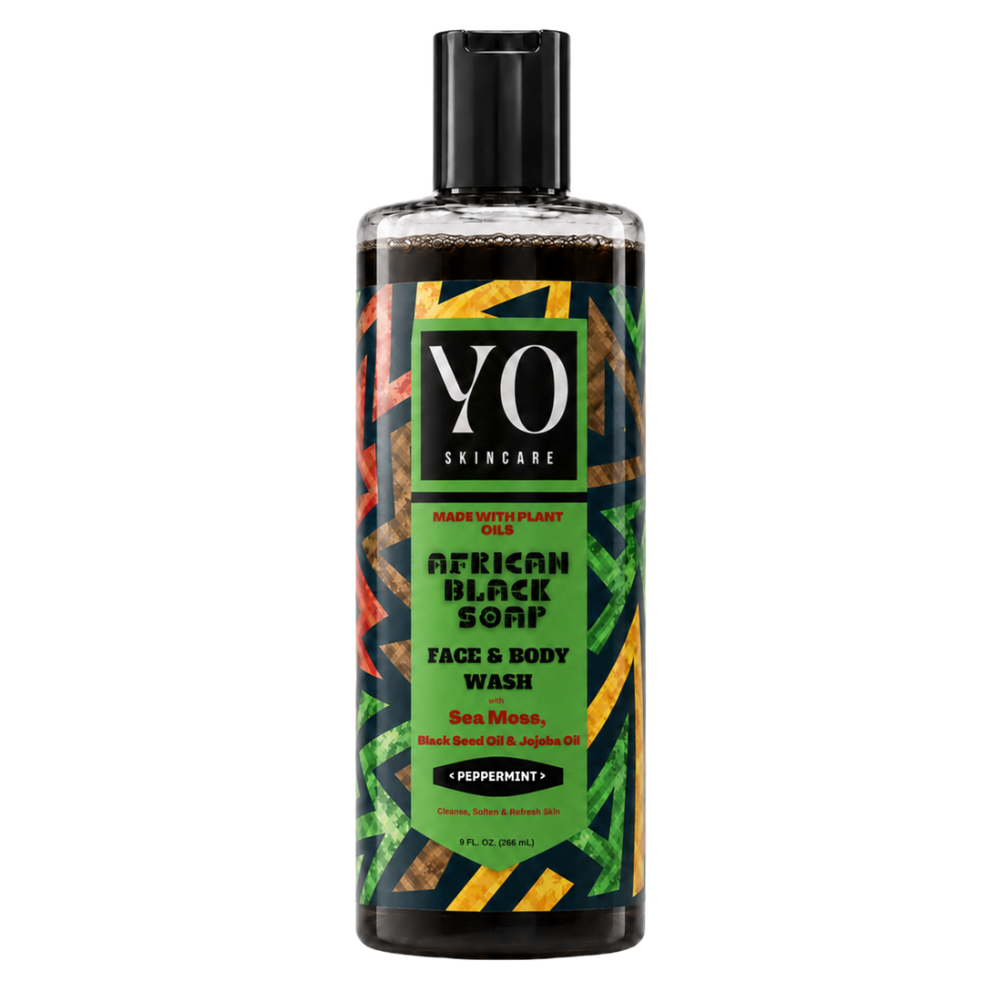 YO SKINCARE African Black Soap Face &amp; Body Wash — Peppermint, 9 fl oz front