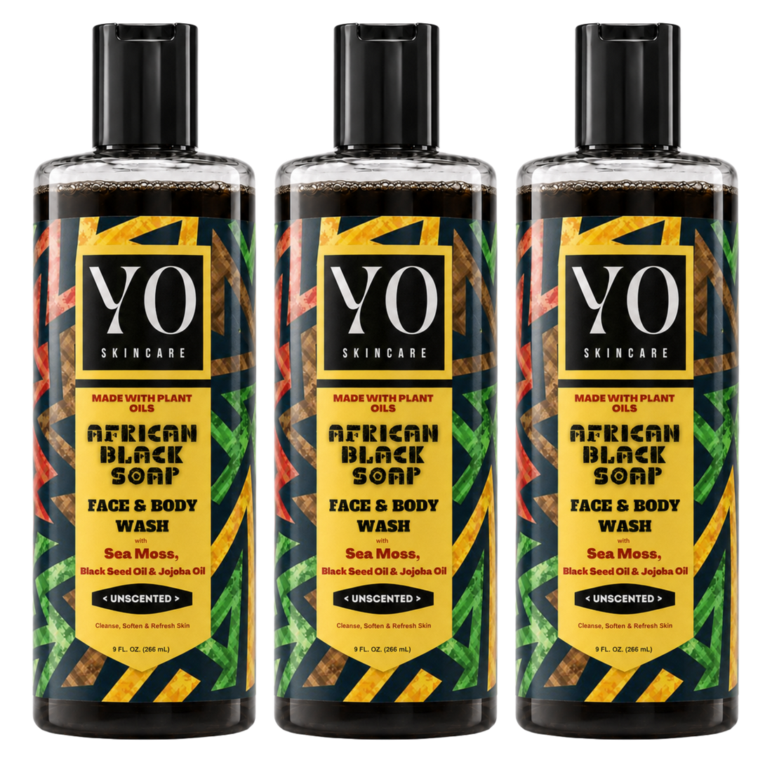 YO SKINCARE Unscented African Black Soap — 3 x 9 fl oz
