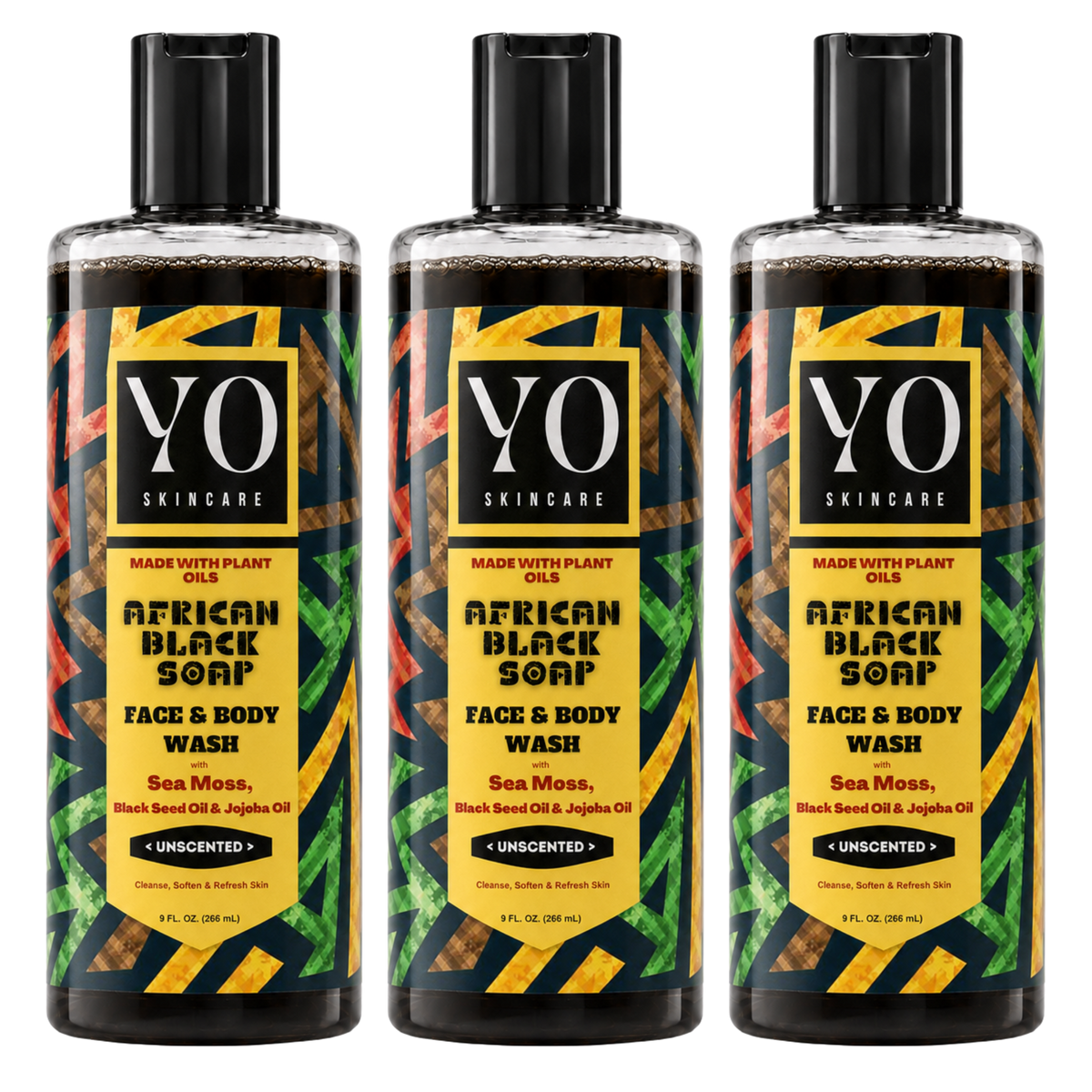 YO SKINCARE Unscented African Black Soap — 3 x 9 fl oz