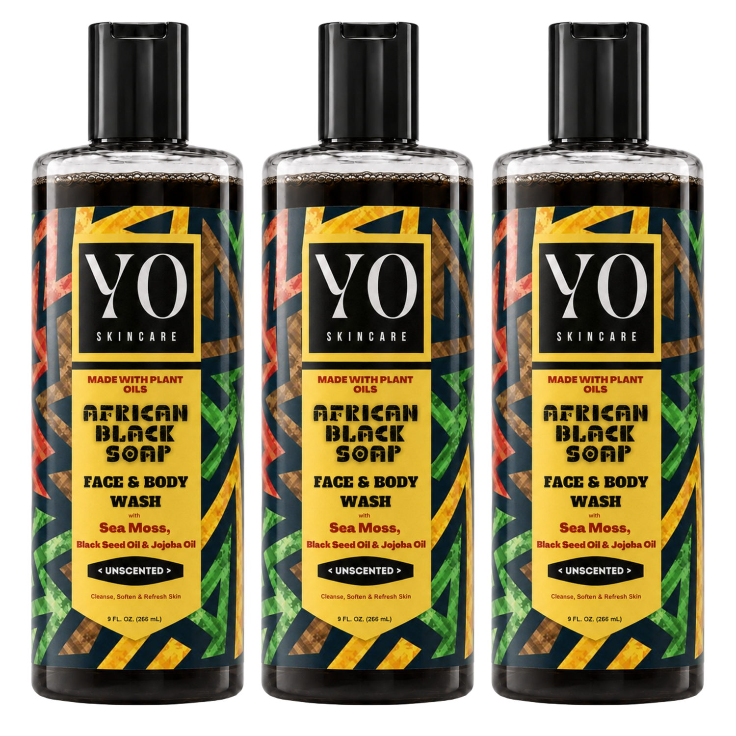 YO SKINCARE Unscented African Black Soap 3-Pack